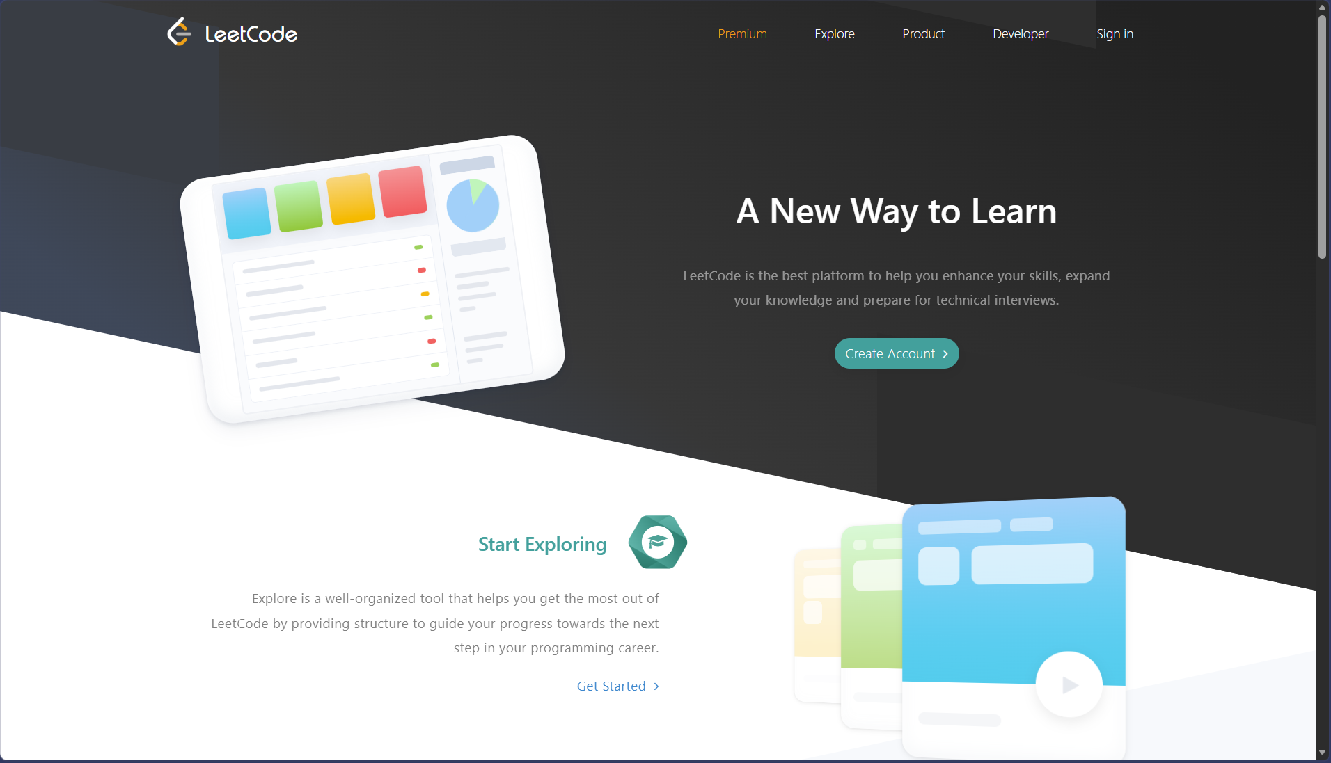 Screenshot of the LeetCode homepage